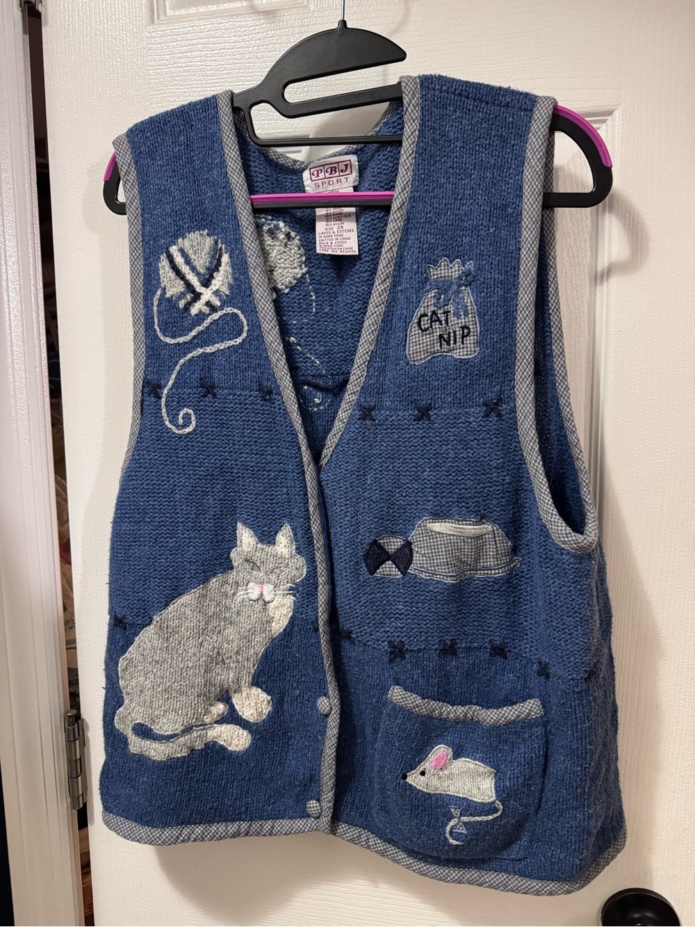 Vintage PBJ Sport Cat Mouse Novelty Knit Sweater Vest Plus Size 2X